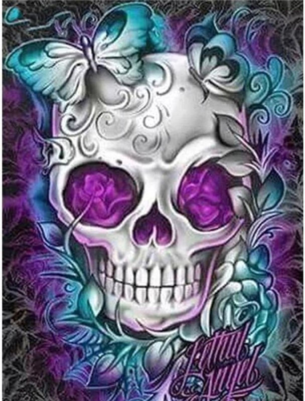 FIYO Diamant-Gemälde Totenkopf im Cartoon-Stil mit Vollbohrer, mehrfarbig, B/H: 20 x 30 cm - Bild 1