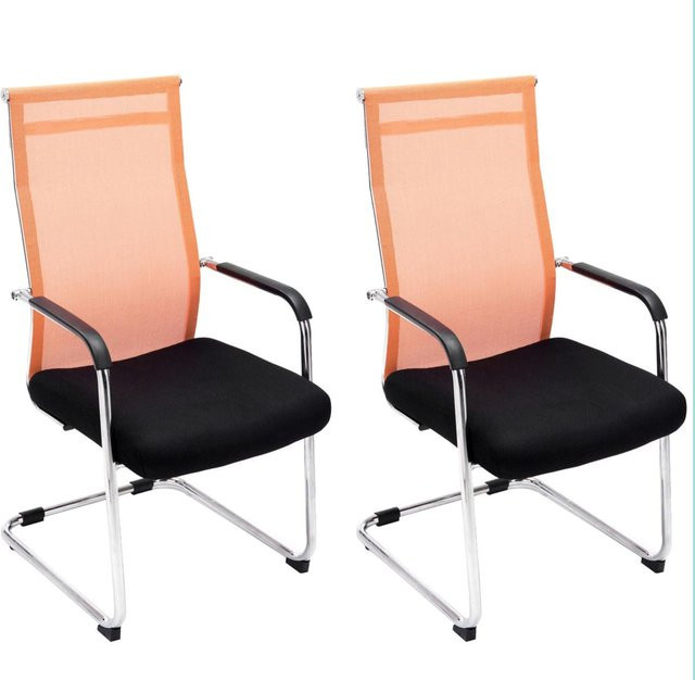2er Set TPFLiving Besucherstühle Brent mit Netzbezug und Chromgestell in Orange, H: 110,0 cm, B: 48,0 cm, T: 62,0 cm - Bild 1