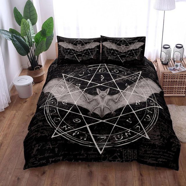 Bettwäsche-Set mit Fledermaus-Motiv von Jinmeige in Mauve Rosa und Schwarz, Material Mikrofaser, B/H: 140 x 200 cm - Bild 1
