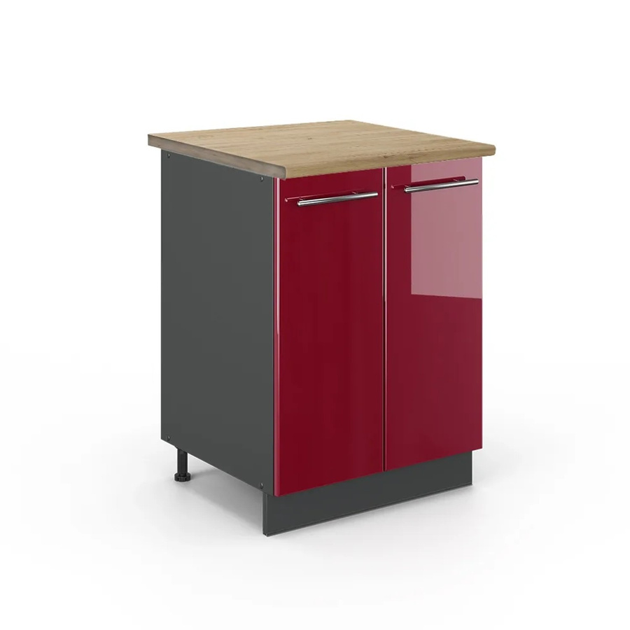 Vicco Küchenunterschrank Fame-Line in Bordeaux Hochglanz und Anthrazit mit Eichenoptik, B/T/H: 60 x 60 x 82 cm - Bild 2