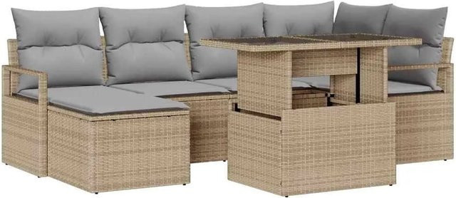 vidaXL Garten-Sofa-Set 7-teilig aus Poly-Rattan in Beige und Grau mit Kissen und Tisch - Bild 1