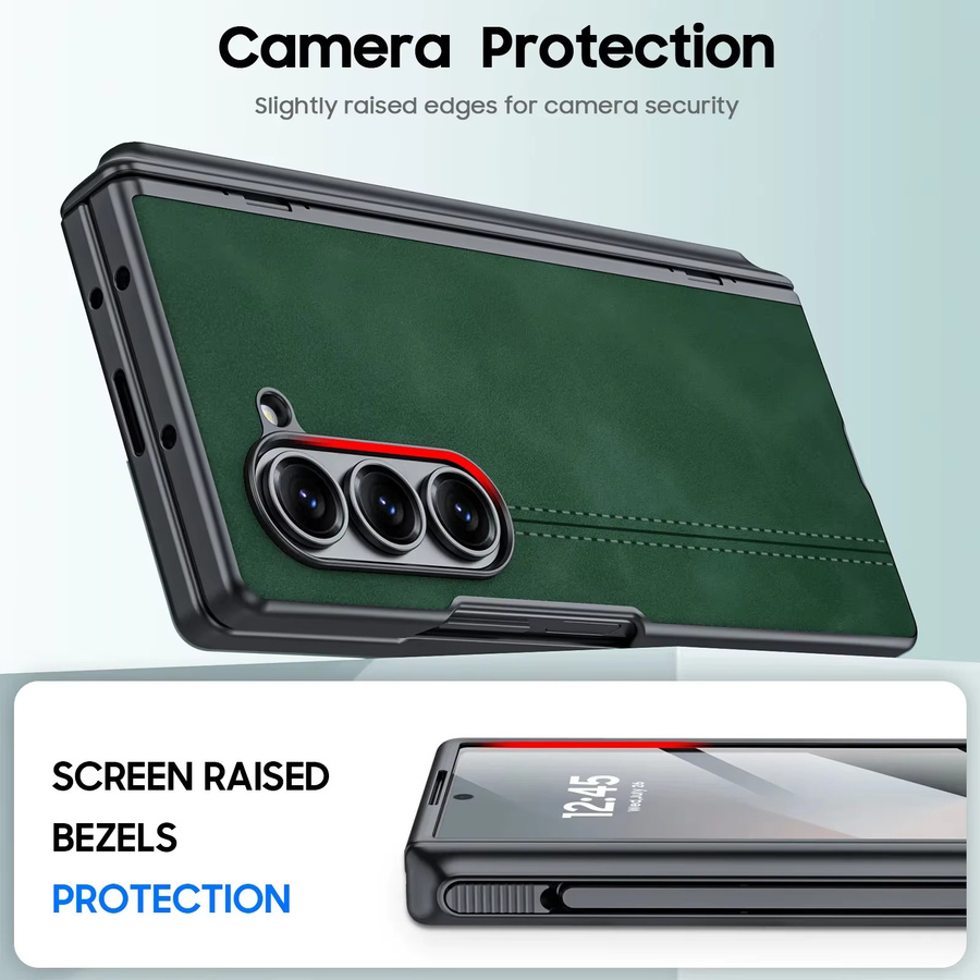 Samsung Galaxy Z Fold 6 Hülle mit S Pen Halter, Scharnierschutz und 9H Glas Displayschutz in Grün - Bild 5