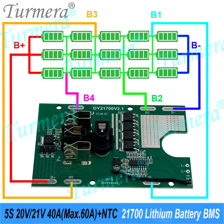 Turmera 20V A3 Schraubendreher-Batteriegehäuse mit 40A BMS als Ersatz für 18V und 21V Elektrowerkzeuge und Bohrmaschinen mit 5x 10x 15x 21700 Batteriehalter - Bild 3