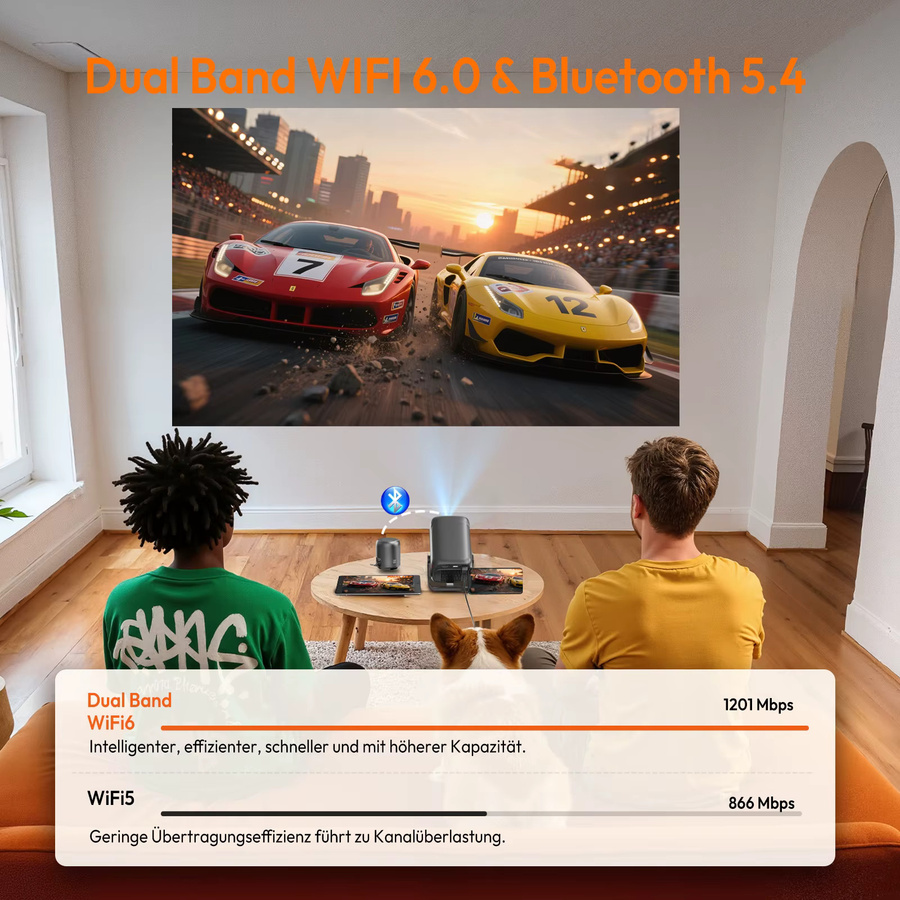 XGODY Mini-Projektor mit Autofokus, 4K Unterstützung, Native 1080P Full HD, Android 11, 450 ANSI, Lautsprecher, Air Mouse und Sprachassistent, Farbe: Schwarz - Bild 3