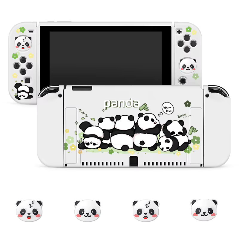 4er-Set Panda Schutzhülle mit Griffkappen für Nintendo Switch OLED und Nintendo Switch NS in Blau und Weiß - Bild 2