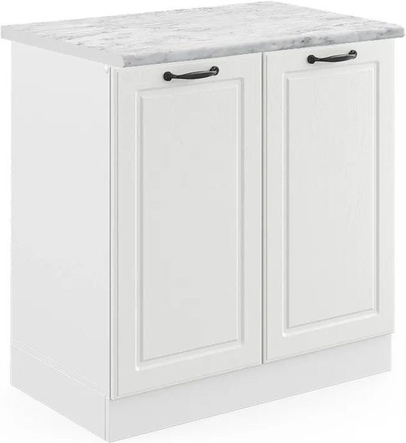 Vicco Spülenunterschrank R-Line Küchenunterschrank in Weiß Landhaus mit Marmor-Optik, Breite: 80 cm - Bild 1