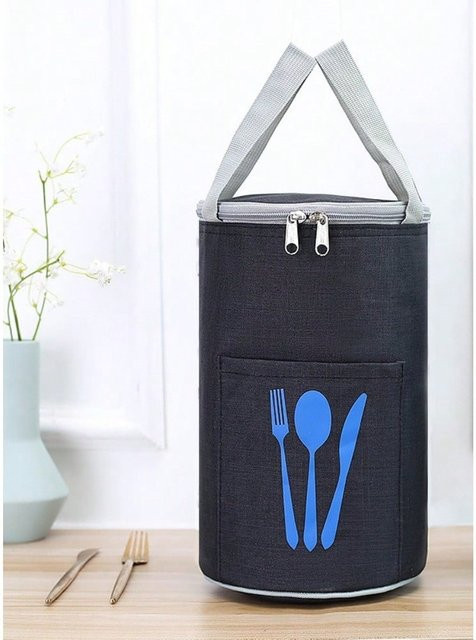 MTMA Isolierte Bento-Lunchtasche in Trommelform, wasserdichte und verdickte Mittagessenstasche, Schwarz/Bunt - Bild 1