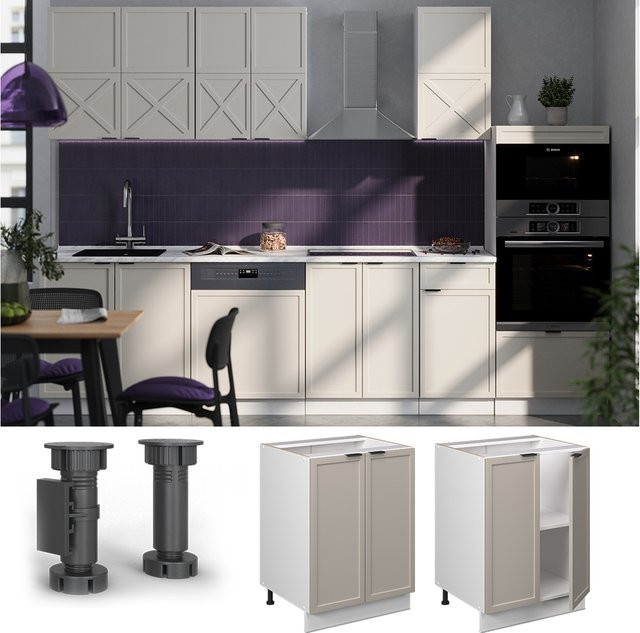 Vicco Unterschrank Fame-Line in Weiß und Grau-Beige mit Arbeitsplatte in Marmor-Weiß, Breite: 60 cm - Bild 1