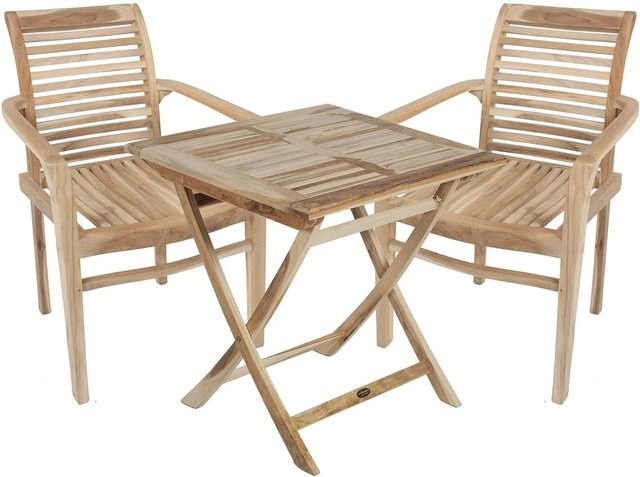 DELUKE Gartenmöbel-Set LINNEA 3-tlg. aus Teakholz in Teakbraun mit Tisch und 2 Stühlen für Balkon, Garten und Terrasse - Bild 1