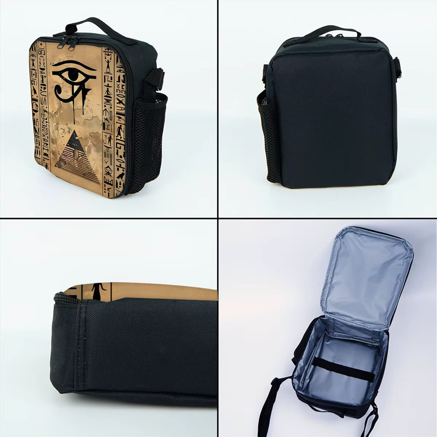 BAOERYE Schultrolley-Set mit ägyptischem Hieroglyphen-Aufdruck in Braun und Beige inklusive Rucksack, Lunchbox und Stifttasche - Bild 3