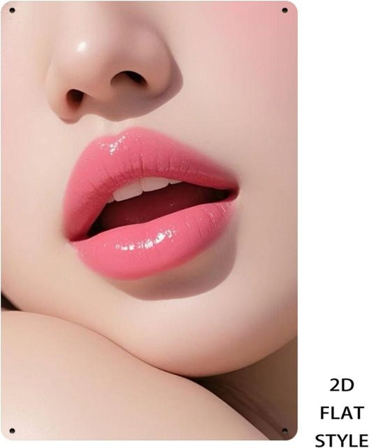 HELLOYOUNG Retro Lip Makeup Art Metall-Wandschild in Pink, modernes minimalistisches 2D-Dekor aus Eisen, B/H: 30 x 20 cm - Bild 1