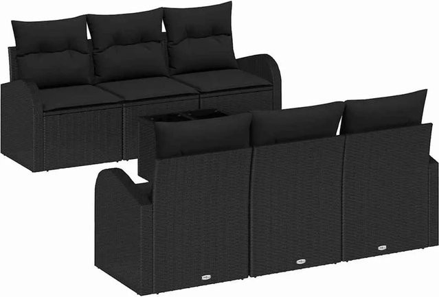 vidaXL Gartensofa-Set aus Poly-Rattan in Schwarz mit Polsterkissen und Tisch, modern mit pulverbeschichtetem Stahlgestell, B/T/H: 55 x 55 x 37 cm - Bild 1