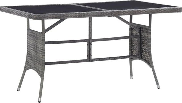 Furnicato Gartentisch aus grauem PE-Rattan mit Glasplatte für Garten und Terrasse, B/T/H: 140 x 80 x 74 cm - Bild 1