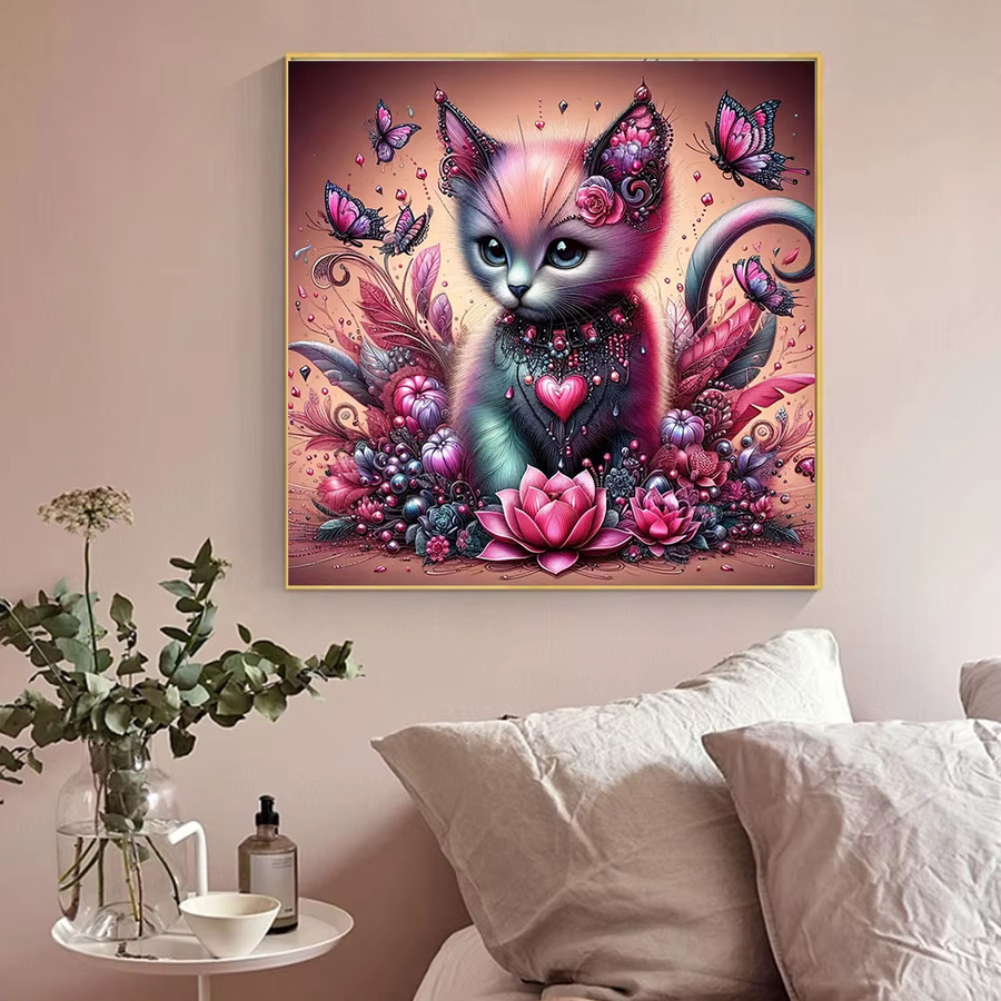 Huacan DIY Diamantmalerei Set mit Katze, Schmetterling und Blumen in Multicolour, B/H: 20 x 20 cm - Bild 3