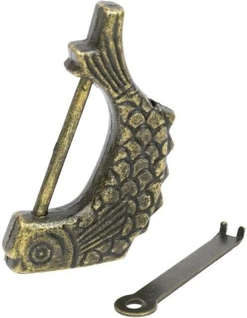 HMF Antikes Chinesisches Deko Vorhängeschloss Fisch in Gold mit Vogel-Verzierungen, B/H/T: 60 x 30 x 0,8 cm - Bild 1