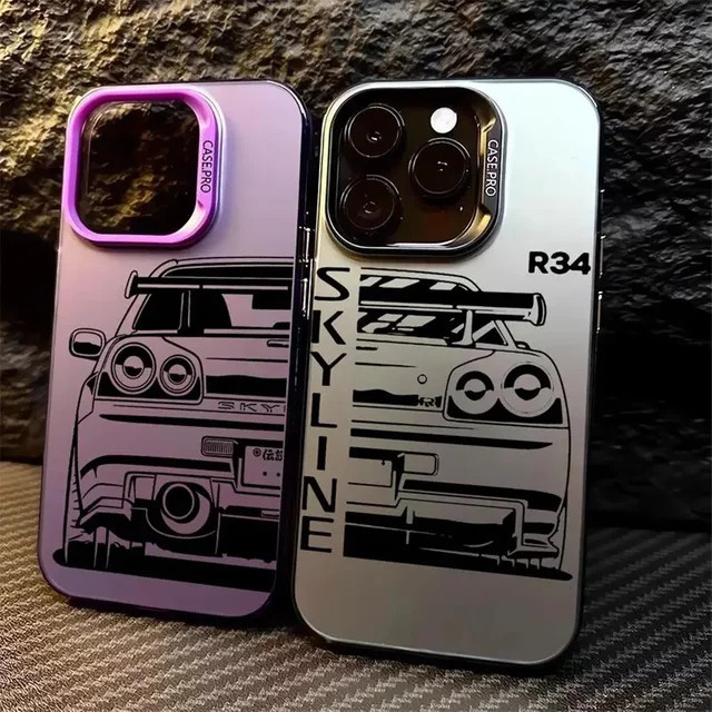 Handyhülle im Auto-Design für Apple iPhone 15 14 13 12 11 Pro Max Plus SE Laser Silber - Bild 1