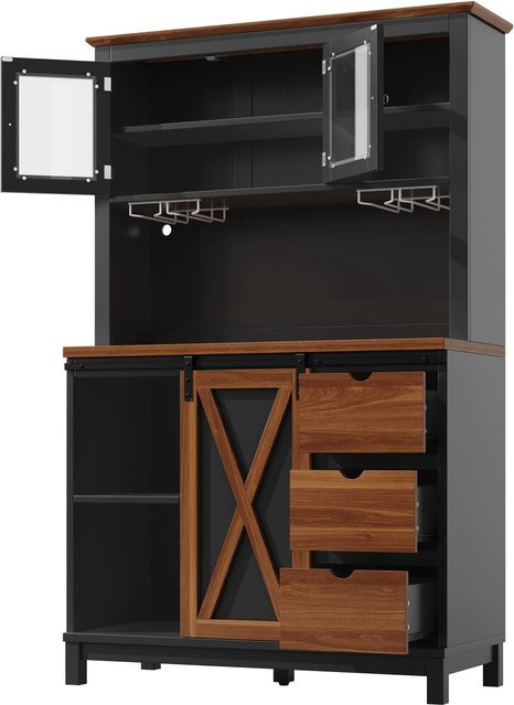 okwish Hochschrank für die Küche mit LED-Beleuchtung und App-Steuerung, Schwarz, B/T/H: 104 x 40 x 180 cm - Bild 1