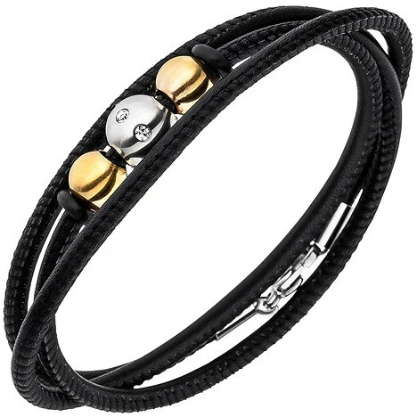 Colfem Armband, Nappa-Leder, Edelstahl, Schwarz, Zirkonia, Unisex - Bild 1