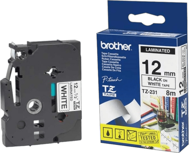 Brother TZe-231 Etikettenband Schwarz auf Weiß, Breite: 12 mm, Länge: 8 m - Bild 1