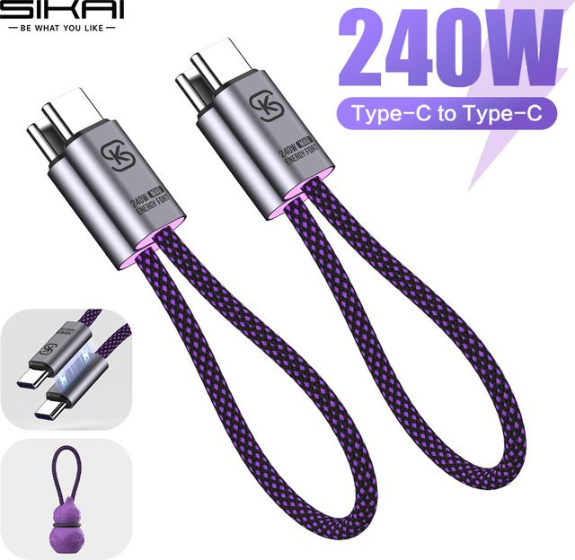 MOSHOU Magnetisches USB-C-Schnellladekabel mit 240 W und 480 Mbit/s Datenübertragung in Lila - Bild 1