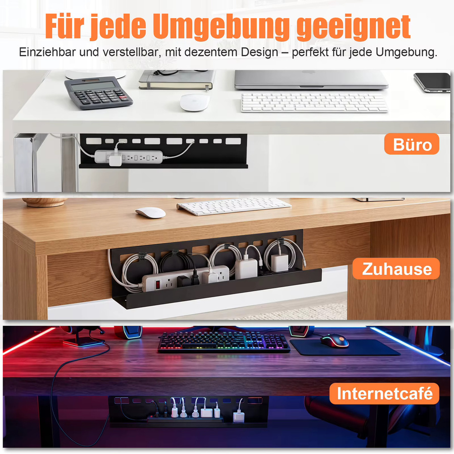 Kabelmanagement-Ablage aus robustem Stahl zur Untertischmontage in Schwarz mit Schraubbefestigung und Kabelbindern für deinen Büro-Computertisch - Bild 7