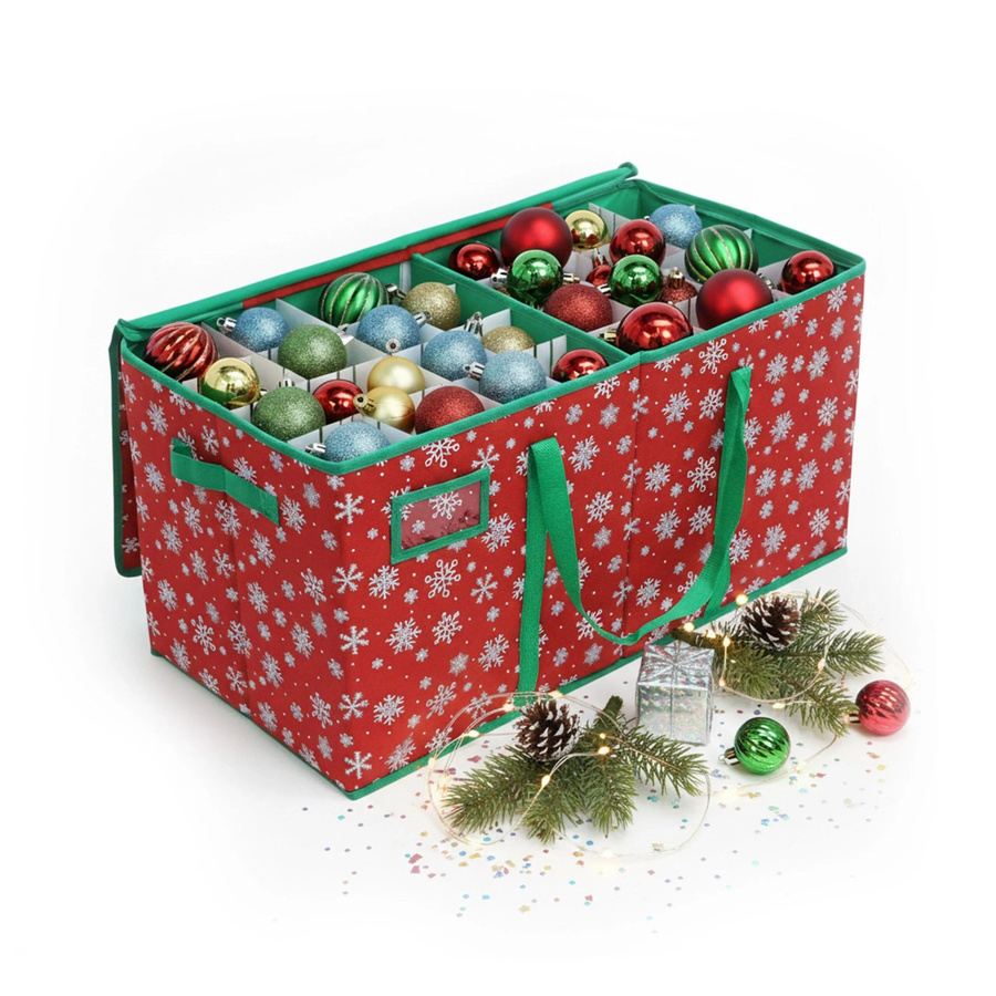 Relaxdays Weihnachtskugel Aufbewahrungsbox aus Vlies in Rot und Grün, verstellbar, B/T/H: 66 x 33 x 33 cm - Bild 2