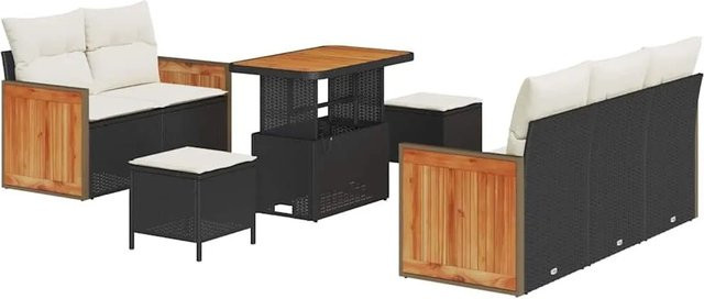 vidaXL Gartensofa-Set mit 8 Kissen in Schwarz und Beige aus Poly-Rattan und pulverbeschichtetem Stahl mit Stauraumfunktion - Bild 1