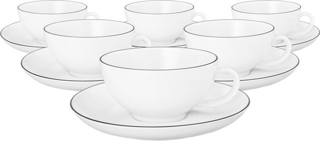 Seltmann Weiden Teetassen mit Untertassen Lido Black Line, 6er Set, Schwarz/Weiß, 200 ml pro Tasse - Bild 1