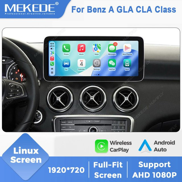 MEKEDE Kabelloses CarPlay Linux-Display für Mercedes Benz A GLA CLA G-Klasse NTG 4.5/5.0 mit Android Auto und Mirror Link, Multimedia-Radio-Player in Schwarz, Displaygröße: 10,25 Zoll - Bild 1