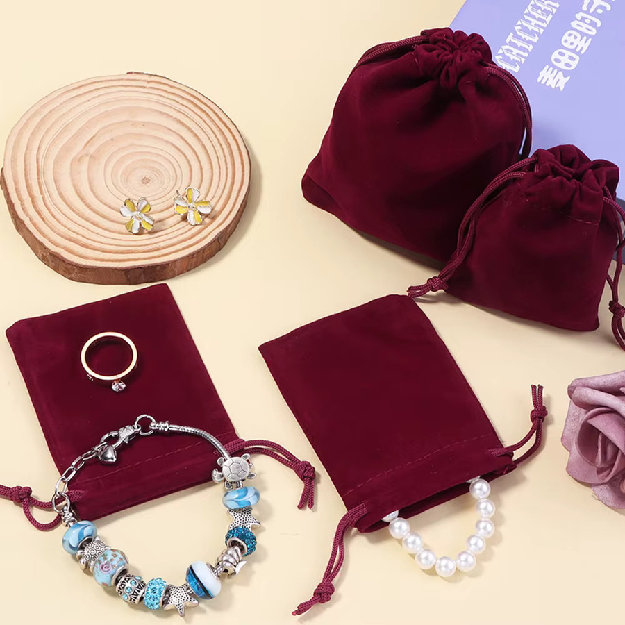 Schmuck Samtbeutel mit Kordelzug in Rot für Geschenke und Hochzeiten - Bild 4