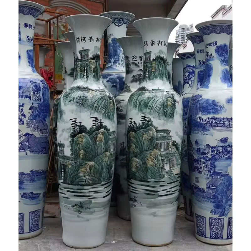 Handbemalte Porzellan-Bodenvase in Weiß mit abstraktem Vintage-Design und bauchiger Form - Bild 2