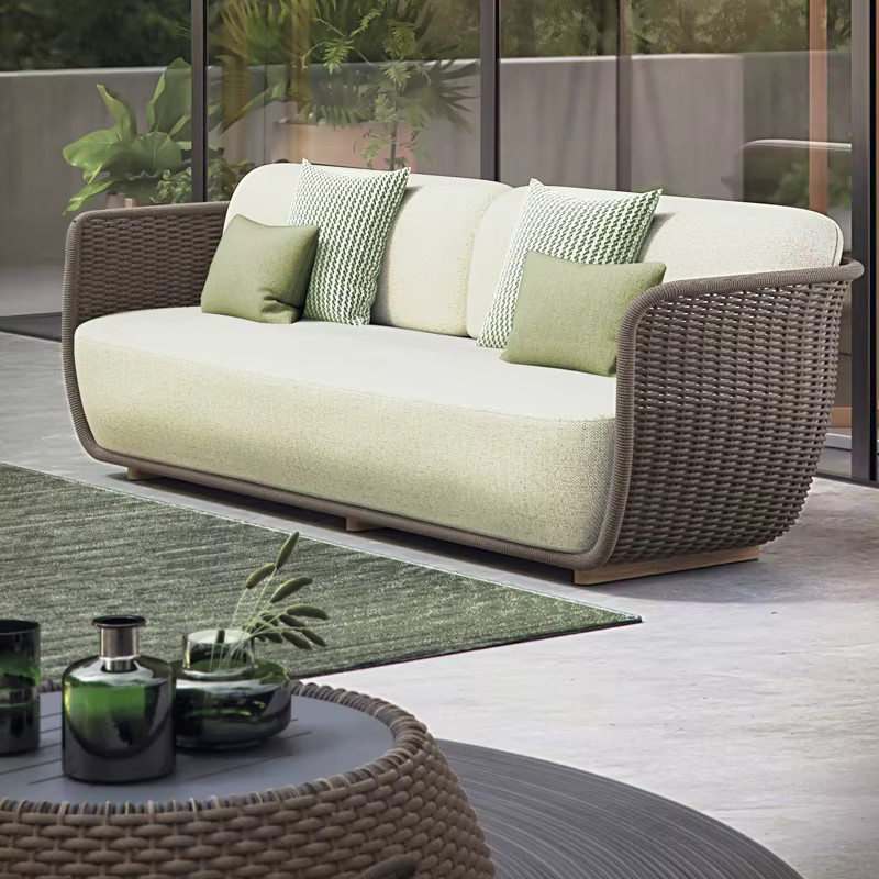 Modernes Outdoor Sofa Set von DUTRIEUX aus Polyrattan in Beige mit Polsterung und Kissen - Bild 2