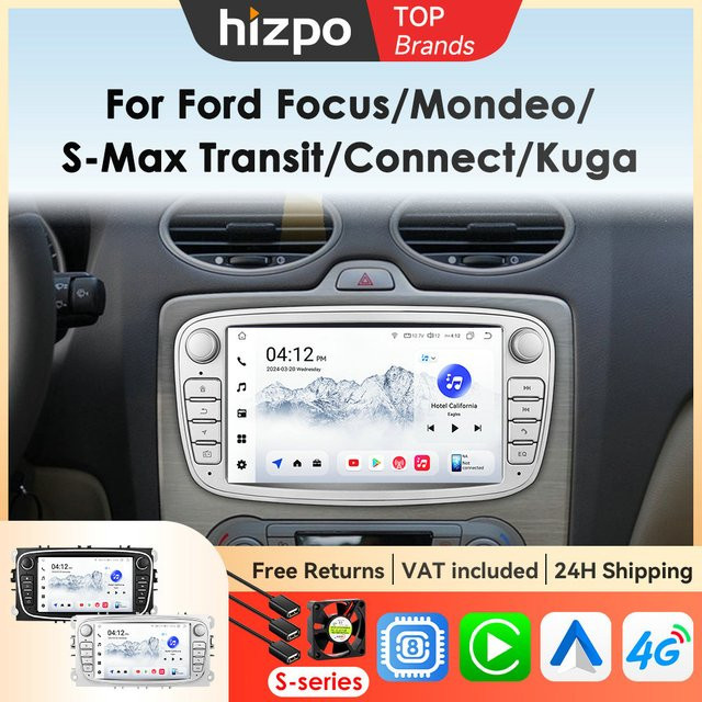 Hizpo Android All-in-One-Stereo Autoradio mit 7 Zoll Display für Ford Focus S-Max Mondeo Galaxy C-Max Kuga, 8 Core, 4G und WiFi, Schwarz - Bild 1