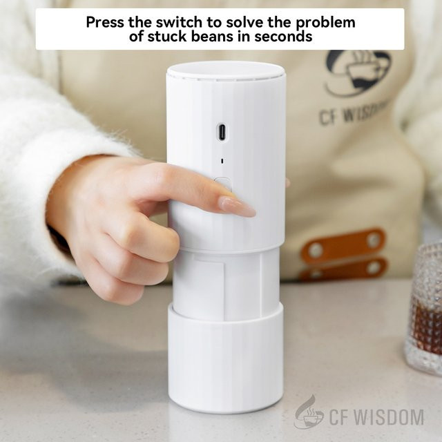 CF WISDOM Elektrische Keramik-Kaffeemühle in Weiß mit 30 g Bohnen-Aufbewahrung für Espresso und Reisen - Bild 1