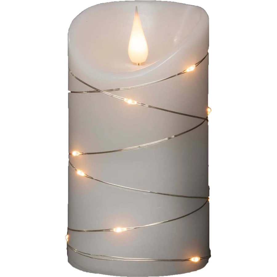 Konstsmide LED-Echtwachskerze Weiß mit 3D-Flammen-Effekt und Timer, Durchmesser: 7,5 cm, Höhe: 13,5 cm - Bild 2