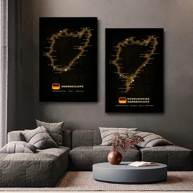 Abstrakte Wandkunst Nürburgring Rennstrecke als Leinwanddruck von JKPICTURE in Schwarz - Bild 1