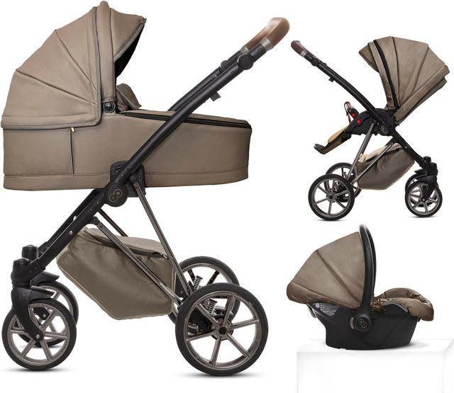 TPFLiving 3in1 Kinderwagen Royal aus Kunstleder in Gray Pearl mit Gestell in Space Grau - Bild 1