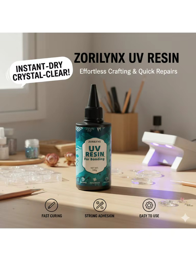 ZORILYNX UV-Harz-Set, klarer und schnell aushärtender UV-Kleber für DIY-Schmuck und Basteldekoration, 100 g - Bild 6