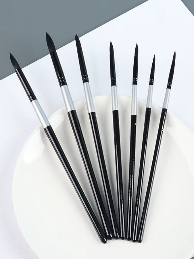 7-teiliges Pinselset mit feiner Spitze aus Nylon in Schwarz für Aquarell-, Öl- und Acrylmalerei - Bild 6