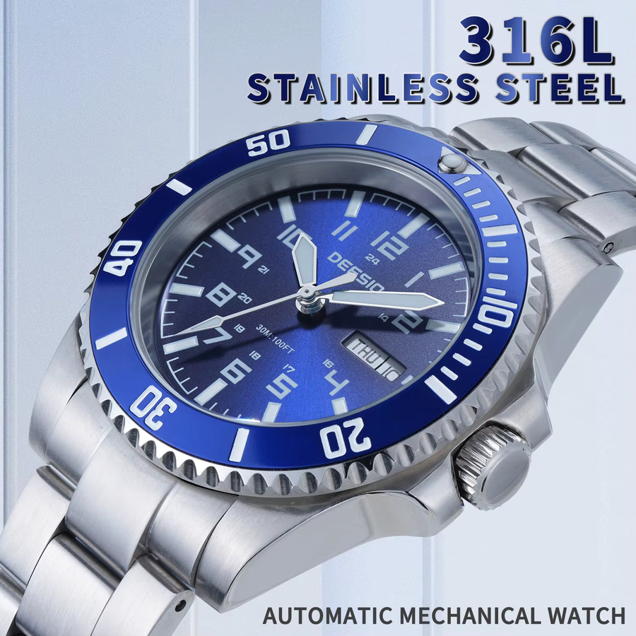 Deesio Armbanduhr Automatik, Edelstahl, Blau, Herren - Bild 2