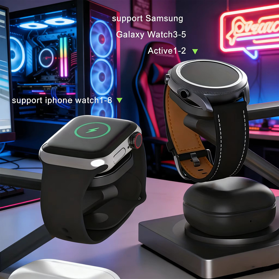 TIMESS 15 W Drahtlose Ladestation in Schwarz für iPhone, Apple Watch und AirPods mit Rücklicht - Bild 3