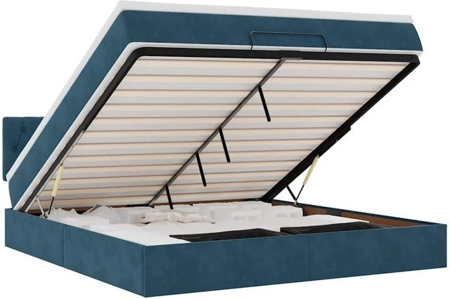 vidaXL Ottoman-Bett mit Matratze und LED-Beleuchtung in Dunkelblau, Samt, B/T/H: 180 x 200 x 280 cm - Bild 1