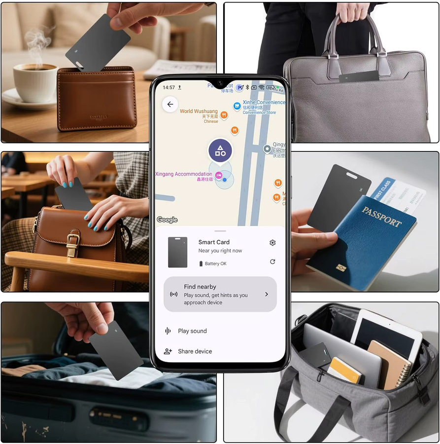 leapii Android Wallet Tracker Card Black – Wasserdichter wiederaufladbarer Tracker für Google Find My Device mit kabellosem Laden - Bild 3