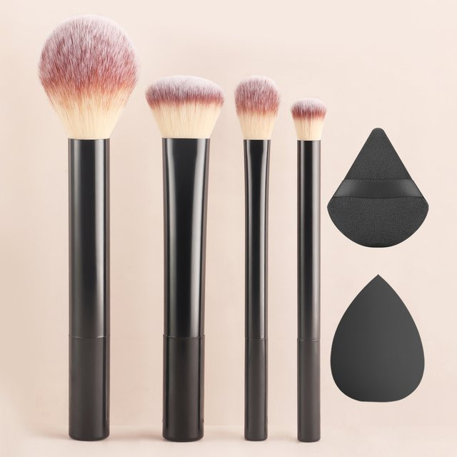 Ronshadow Pinselset, 6 schwarze Langschwamm-Pinsel, 1 Schwamm, 1 Puderquaste - Bild 1