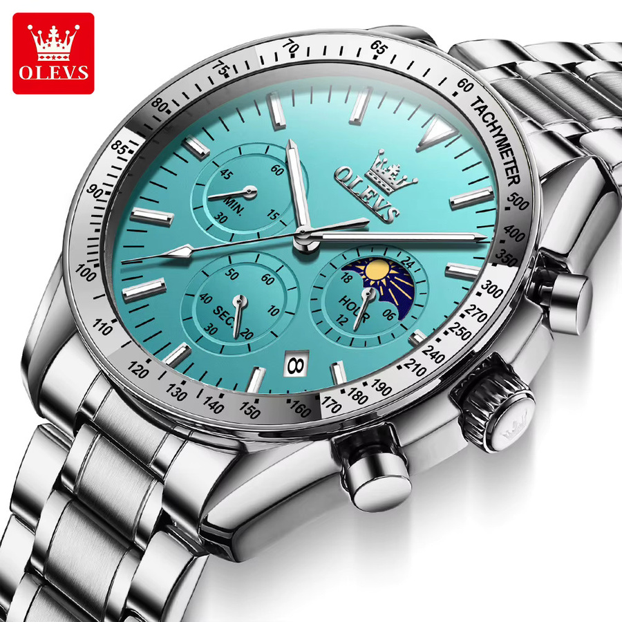 OLEVS Armbanduhr, Chronograph, Quarz, Edelstahl, Blau, Herren - Bild 6