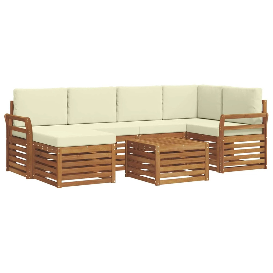 vidaXL Sofagarnitur 7-teilig aus Massivholz Akazie in Natur und Creme mit Polsterung und L-Form - Bild 2