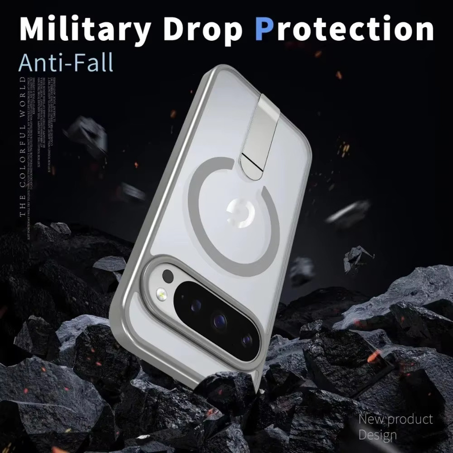 Robuste PC + TPU Hybrid Armor Schutzhülle mit unsichtbarer Halterung für Google Pixel 10 und Google Pixel 9 Pro XL, Wireless Charge kompatibel, Farben: Gold, Grau, Transparent - Bild 2