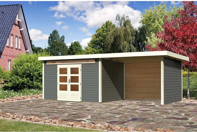 Karibu Holz-Gartenhaus Kumla 7 in Terragrau mit Pultdach und modernem Design, B: 360 cm, T: 240 cm, H: 222 cm - Bild 1