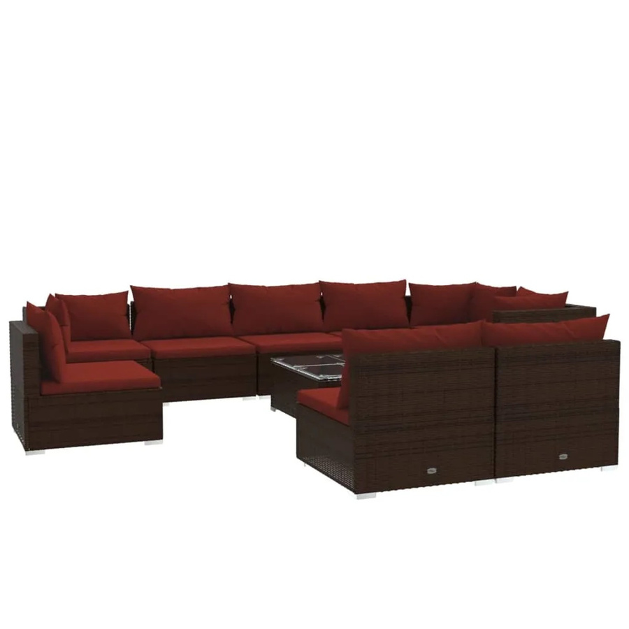 vidaXL 10-tlg. Garten-Lounge-Set aus Poly-Rattan in Braun mit Kissen und Couchtisch - Bild 2