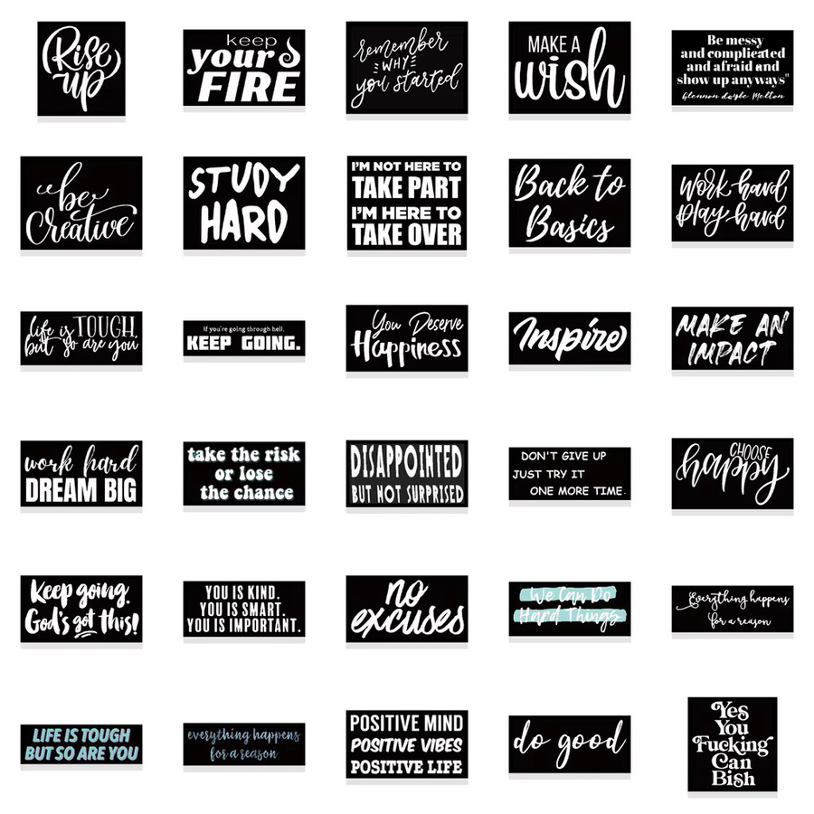 61 Stück inspirierende englische Spruch-Aufkleber in Schwarz und Weiß von Story Store für Laptop, Fahrrad, Gitarre und Skateboard - Bild 4